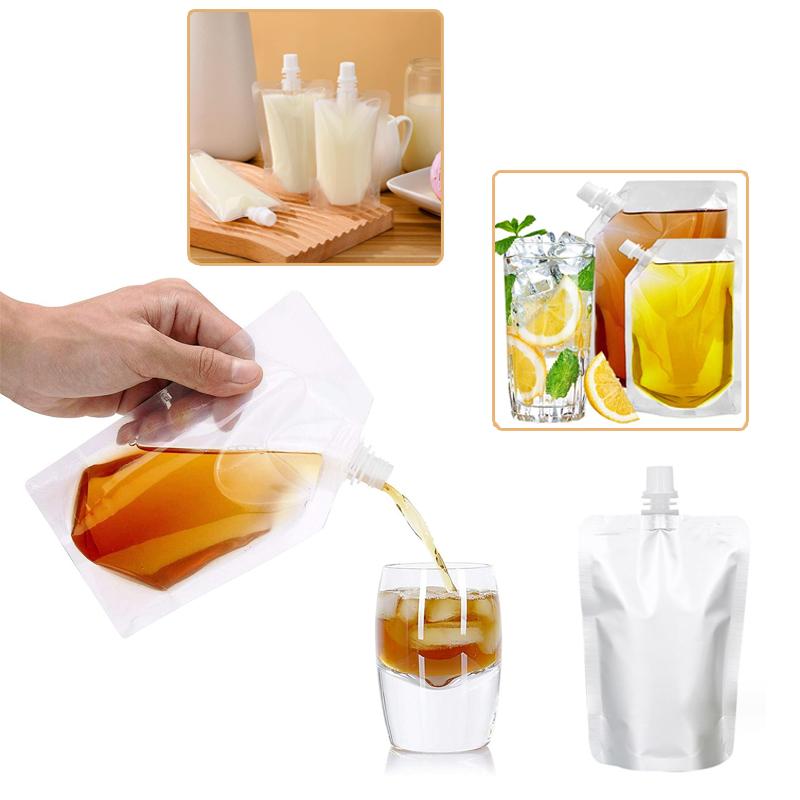 10pcs Transparent Plastic/Aluminum Foil Liquid Package Nozzle Bags Juice Beverage Milk Sealed Stand Up Storage Reusable Pouch