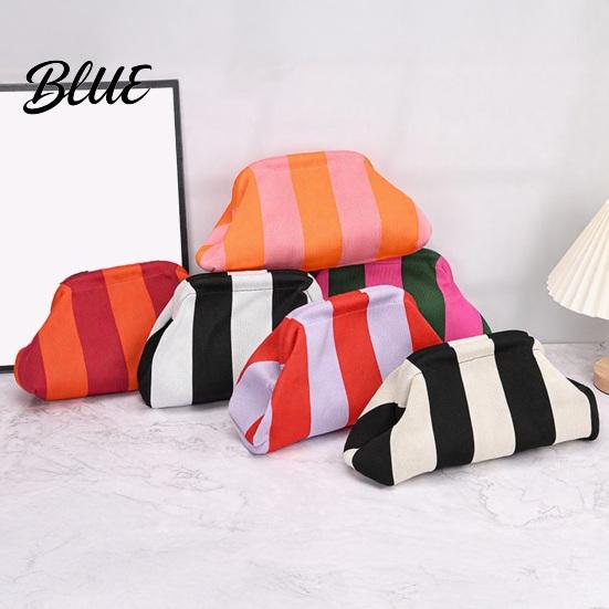 Multipurpose Handbag Women Woven Striped Clutch Purse Large Capacity Kiss Lock Purse Cosmetic Pouch Summer Beach Vacation Evening Dumpling Bag