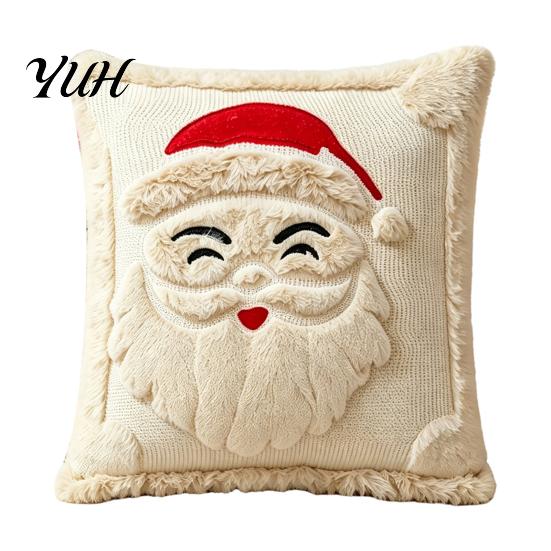 Cozy Winter Festive Pillow Cover Christmas Throw Cover, 18x18 Inch Plush Cushion 3D Snowman Themed Covers Reindeer Pattern, Case for Holiday Home Sofa