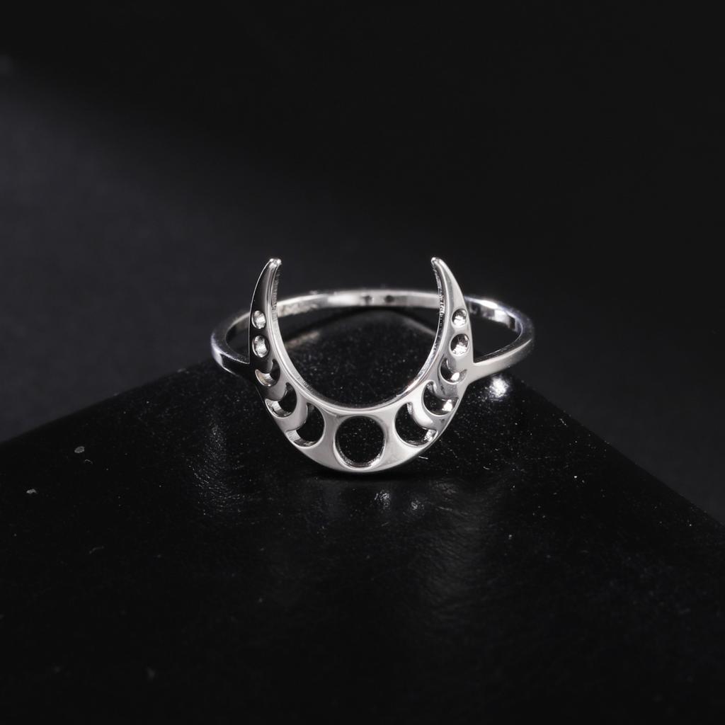 LIKGREAT Crescent Moon Ring for Women Men Geometric Lunar Moon Phase Witch Stainless Steel Lucky Amulet Minimalist Jewelry Gift