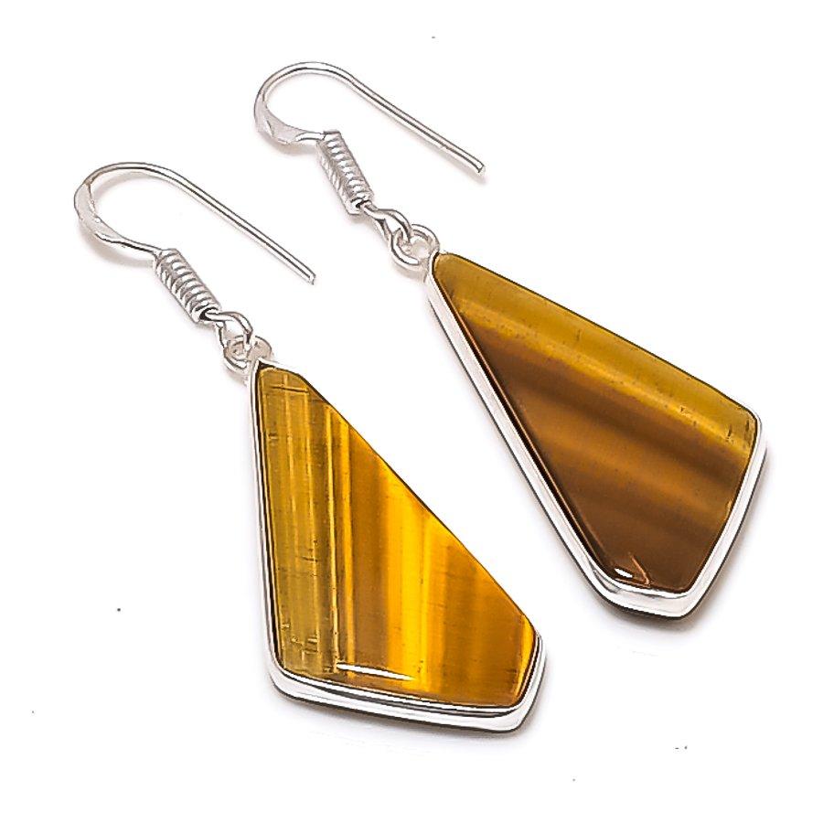 

Natural Tiger Eye Gemstone Handmade 925 Sterling Silver Earring 2.05 AE-11495