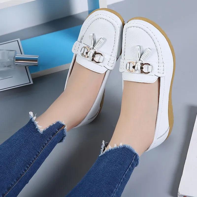 WTEMPO Soft Leather Women's Single Shoes Comfortable Flat Heel Soft Sole Tassel Metal Decoration Fashion Versatile Casual Shoes Dropshipping Wholesale