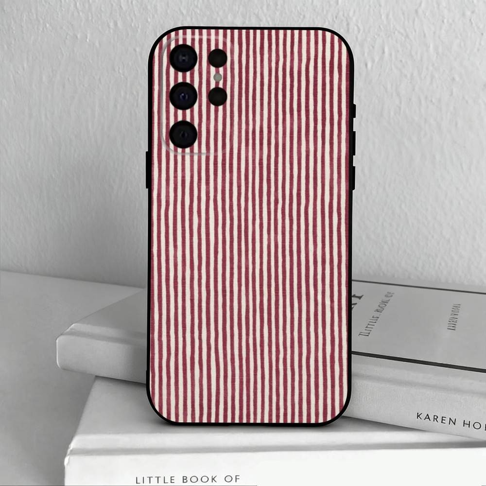 B-Burgundy W-White Stripe Phone Case For Samsung S25,S24,S21,S22,S23,S30,Ultra,S20,Plus,Others Soft Black Case