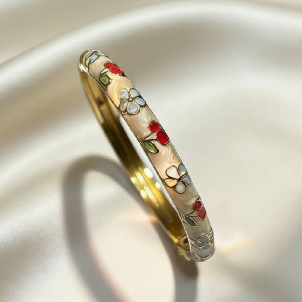 Hawaiian Enamel Vintage Cloisonne Bangle Traditional Chinese Chinese Flower Bangle Classic Ethnic Women's Hand Bracelet Ladies