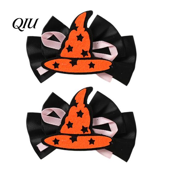 Funny Halloween Clips 1 Pair Girl Hairpins, Anti-Slip Clip Design Bang Hair Pins, 3D Bow Decorative Hairpin Pumpkin Skull Eyes Shape Clips,