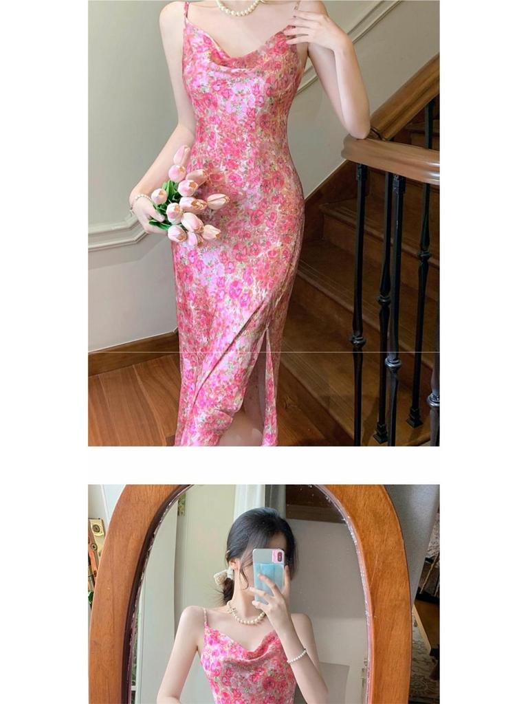 Elegant French Chic Floral Pink Cami Dress - Slimming and Stylish Summer Wear