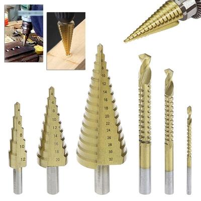6 Pcs/Set HSS Steel for Titanium Coated Step Drill Bit Hole Cutter 4-32mm Metal Top Sale