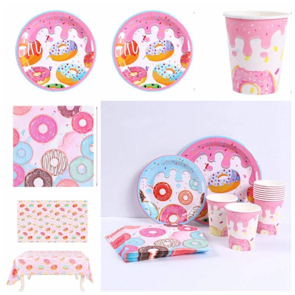 

Paper Disposable Tableware Cartoon Donut Birthday Party Decorations Wedding