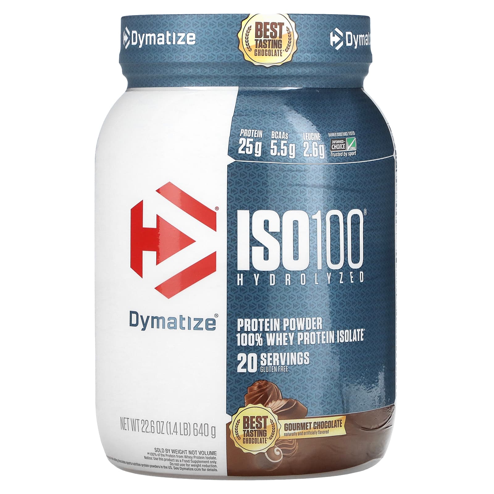 

Dymatize, hydrolyzed ISO100, 100% whey protein isolate, gourmet chocolate, 640 g (1.4 lb)