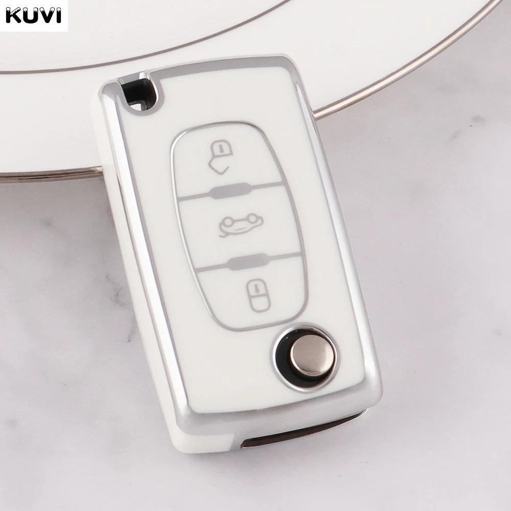 Fashion TPU Car Flip Key Case Cover Bag for Peugeot 107 207 307 308 407 607 3008 5008 Citroen Xsara Picasso C5 C6 C8 Accessories
