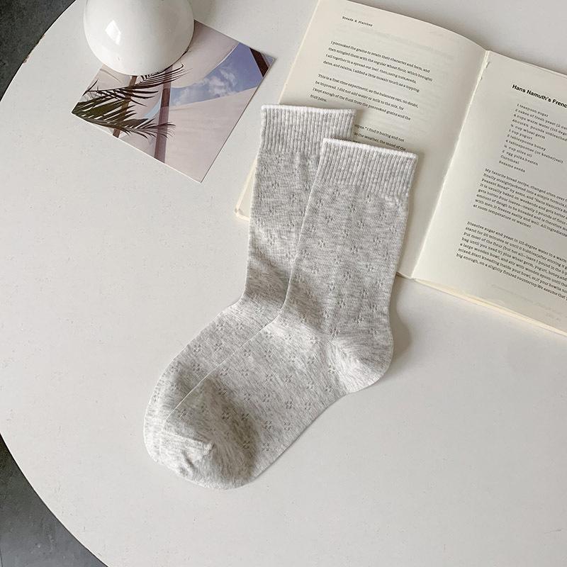 Summer Clover Net Mesh Openwork Cream White Socks for Children - Breathable Thin Style - Boneless Pure Cotton Padded Socks
