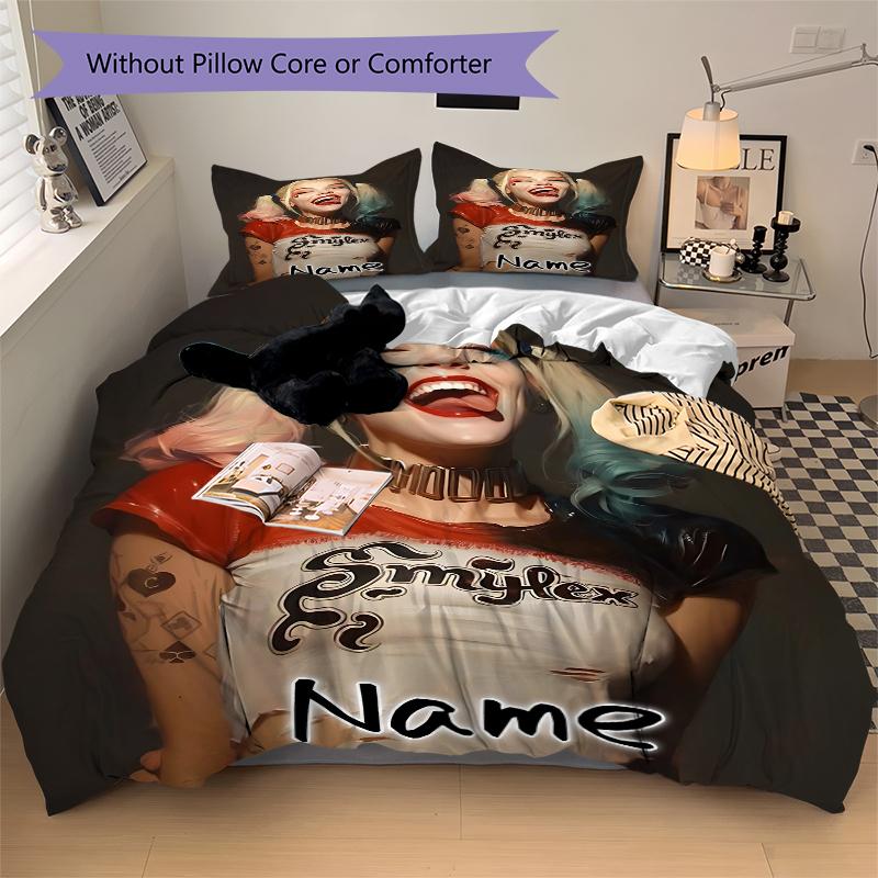 Custom Textile Harley Quinn Bedding 3 Piece Set HD Print Duvet Cover Pillowcases for Teens Adult Bedroom Decoration