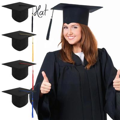 Schwarze Erwachsenen-Bachelorhüte mit Quasten Universitäts-Master-Abschluss-Hut 2024 Glückwunsch Abschlussfeier Dekorationszubehör