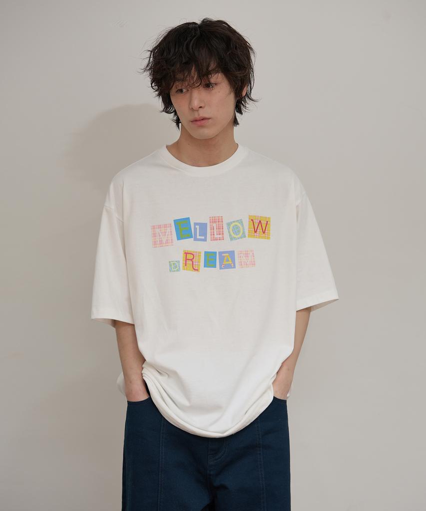 WAIKEI Mellow Dream Check Letter Short Sleeve T-Shirt Ivory