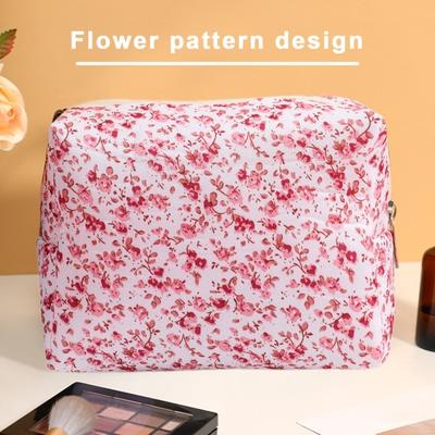 Borsa per trucco floreale Borsa per organizer da toilette cosmetica per rossetto da viaggio multifunzionale portatile con cerniera di grande capacità