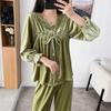 Velvet Lapel Long Sleeved Cardigan Pants Pajama Set Loose Fitting Casual Home Wear Women's Sexy Lace Edge Sleepwear Loungewear