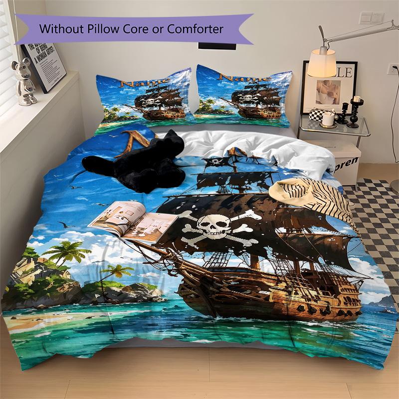 Custom Pirate Adventure Bedding 3 Piece Set HD Print Duvet Cover Pillowcases for Teens Adult Bedroom Decoration Christmas Gift