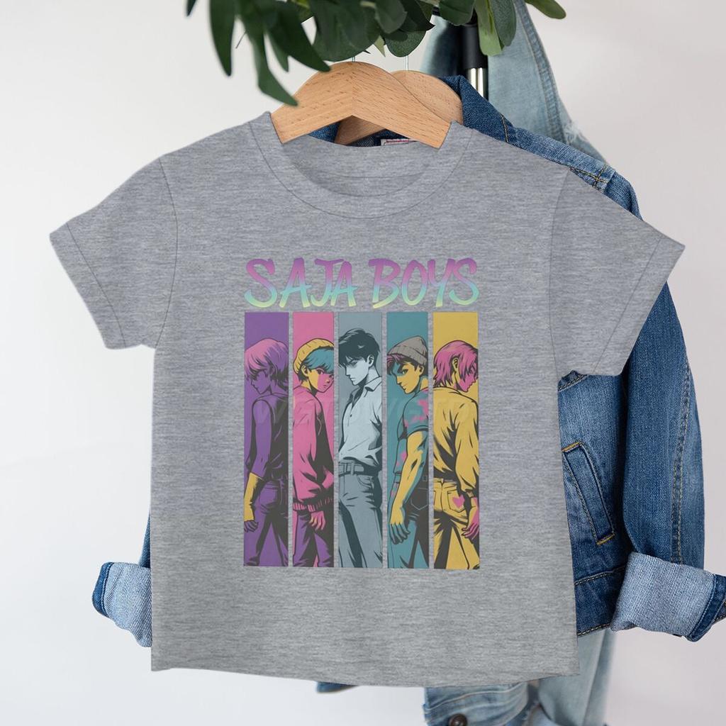 Cute Cartoon Saja Boys T-shirts Kpop Demon Hunters T Shirt Kids Boy Girl Summer Short Sleeve Round Neck Tops Children's Clothing