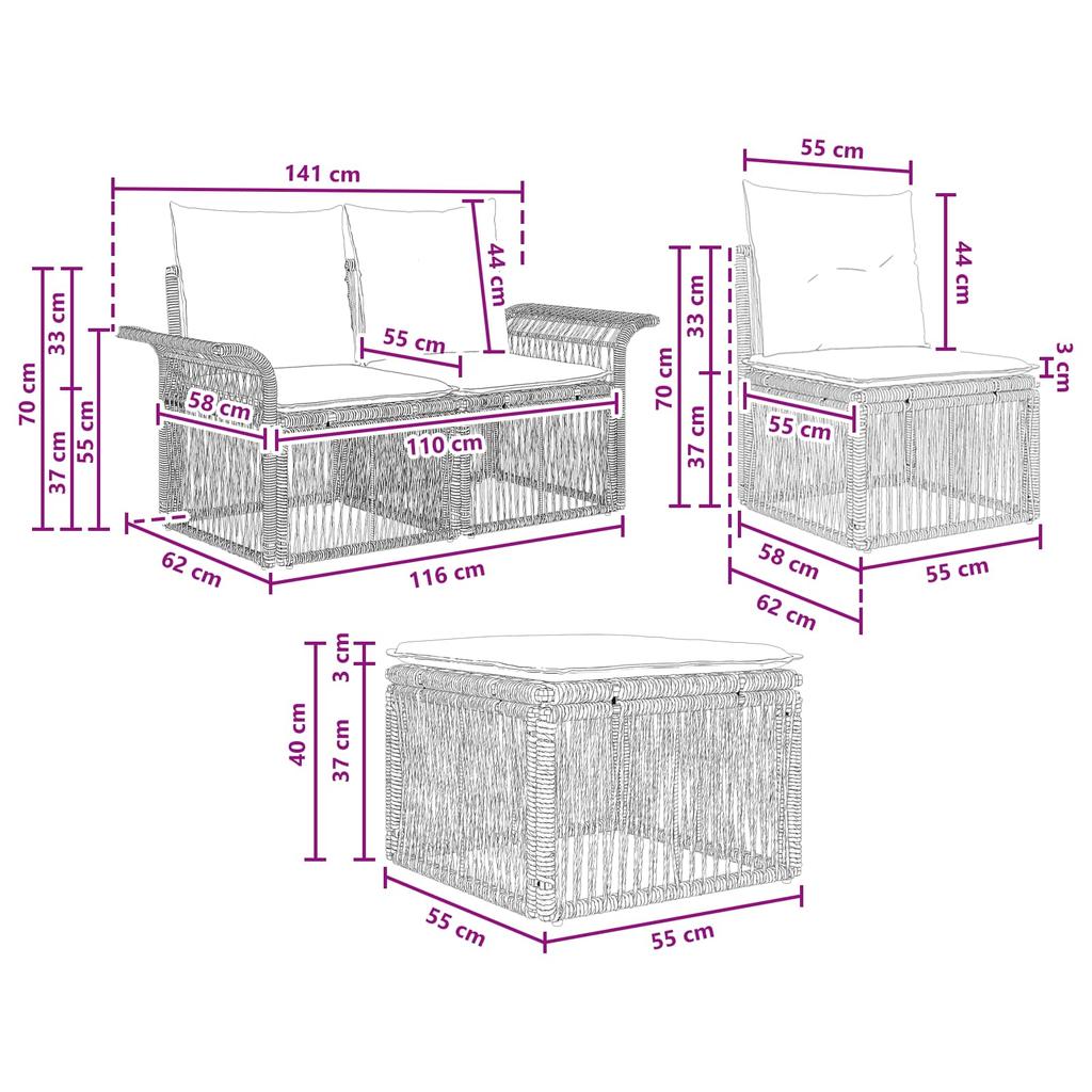 Garden Sofa Set 7 Pieces Grey Poly Rattan