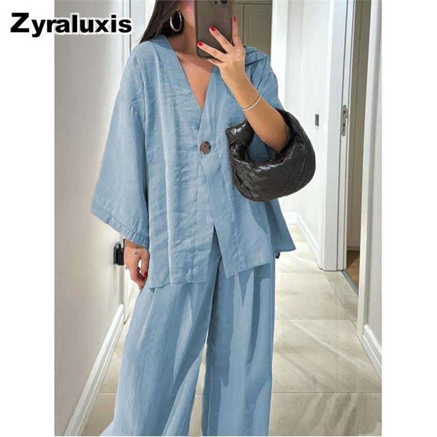 Trendy Loose V-Neck Wide Leg Pants Casual Fashion Set for Women