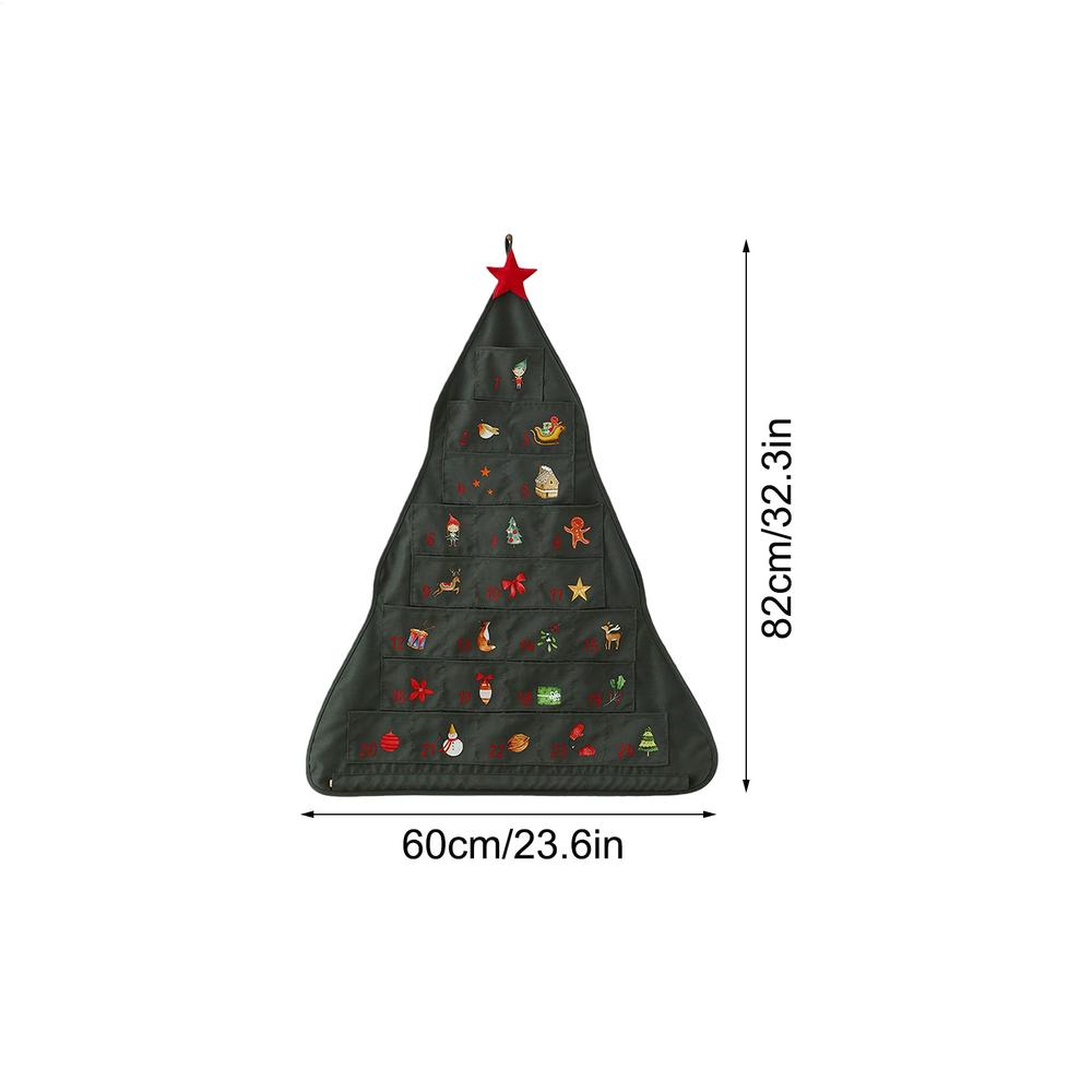 

Countdown Fabric Bags Tree Shape Holiday Pouch With 24 Pockets Reusable Christmas Advent Bags For Candy Chocolate Small Toy L зелений