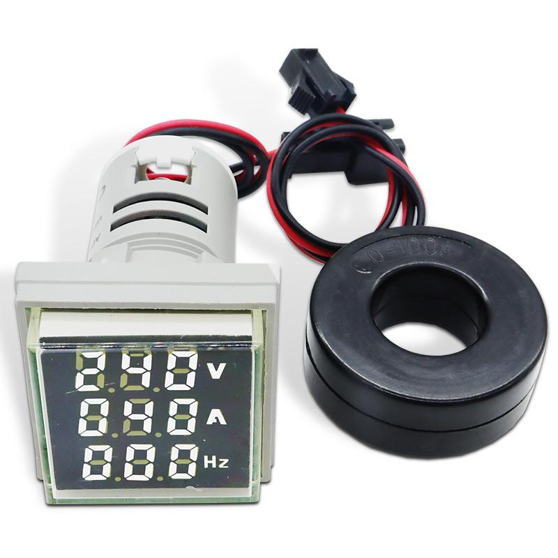 Digital 22mm AC50-380V Volt 0-100A 0-99HZ Voltmeter Ammeter Current Hertz Voltage Meter LED Indicator Lamp Pilot Light