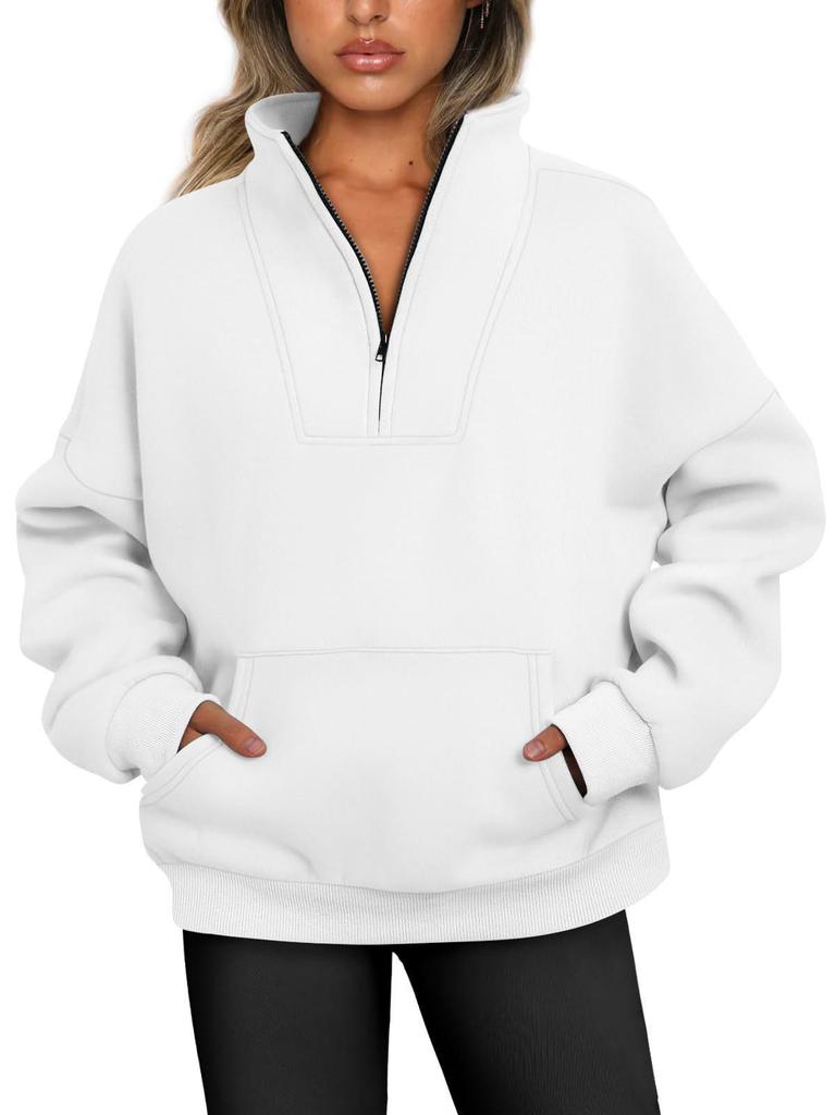 2026 Autumn/Winter Women's Casual Stand-Collar Fleece Sweatshirt with Pockets and Zipper.