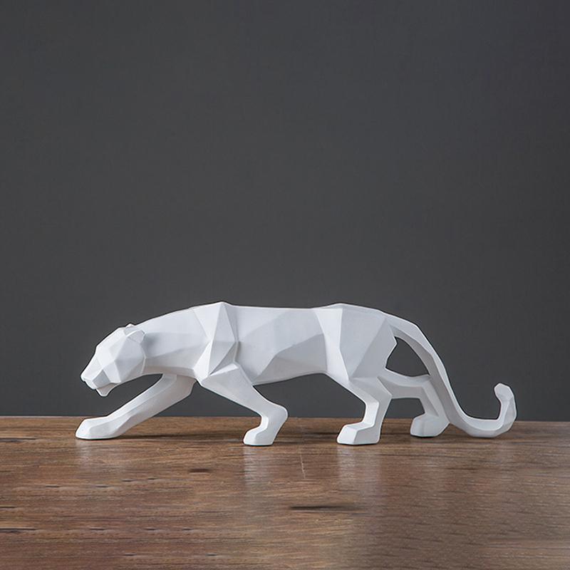 48cm Modern Abstract Golden Panther Sculpture Geometric Resin Leopard Statue