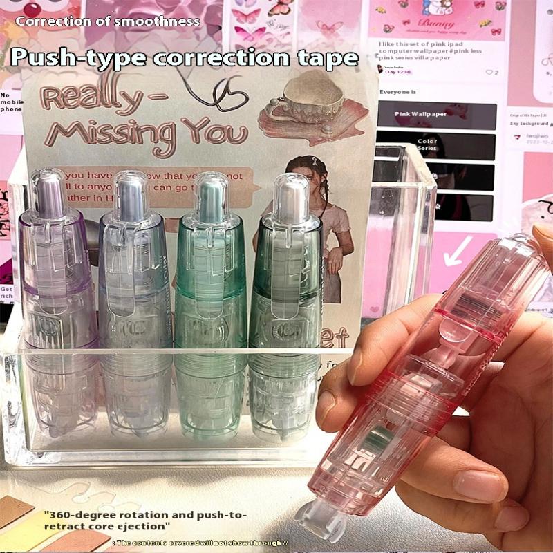 360 Degree Rotating Correction Tape Press Type Refillable White Out Correction Pen Style Replaceable Core Student Corrector