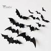 Halloween Party Wall Decor 12Pcs Bats Decals, 3D Bat Stickers for Home Decor, Hanging Decorations 4 Size Waterproof Black Spooky Bedroom Living