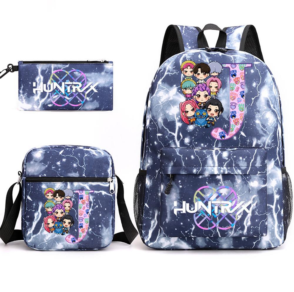 3Pcs/set 26 English Letter Printed Large Capacity Bookbag Backpack with Shoulder Bag Pencil Case for Teenager Student Boy Girl School Bag Kid Gift