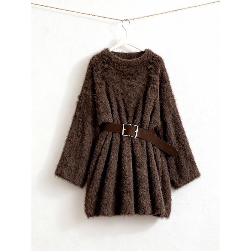 2025 Old Money Style Grey Medium-Long Knit Sweater for Autumn/Winter