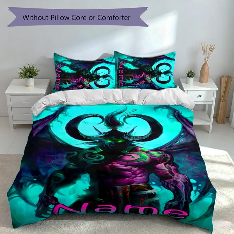 3pcs Custom Name World of Warcraft Bedding Set,Includes 1 Duvet Cover and 2 Pillowcases,All-season Bedroom Decor