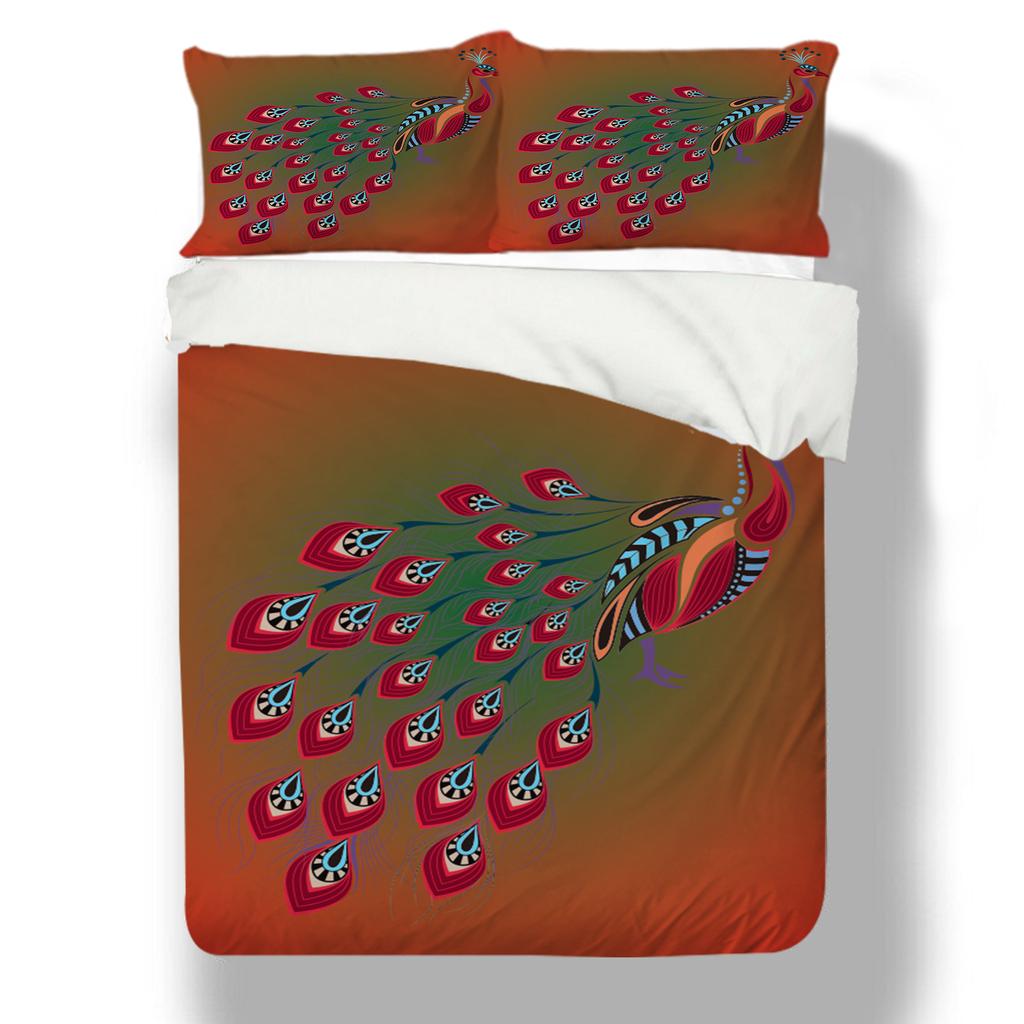 Animal Bedding 3D Peacock Duvet and Pillowcase 2/3 Pieces EU135 * 200 Single/double Bed Full Size Soft Machine Washable Home Decoration