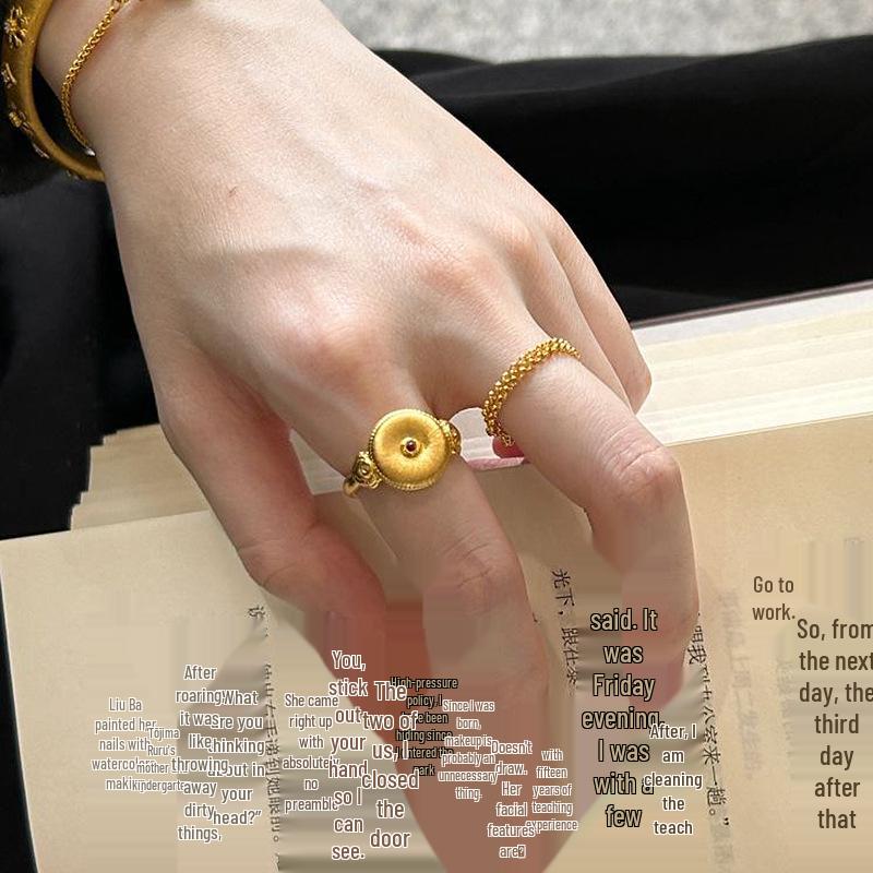 Xiaohongshu Hot Item: Unisex Ancient Style Ping'an Buckle Ring with Golden Sunflower Design
