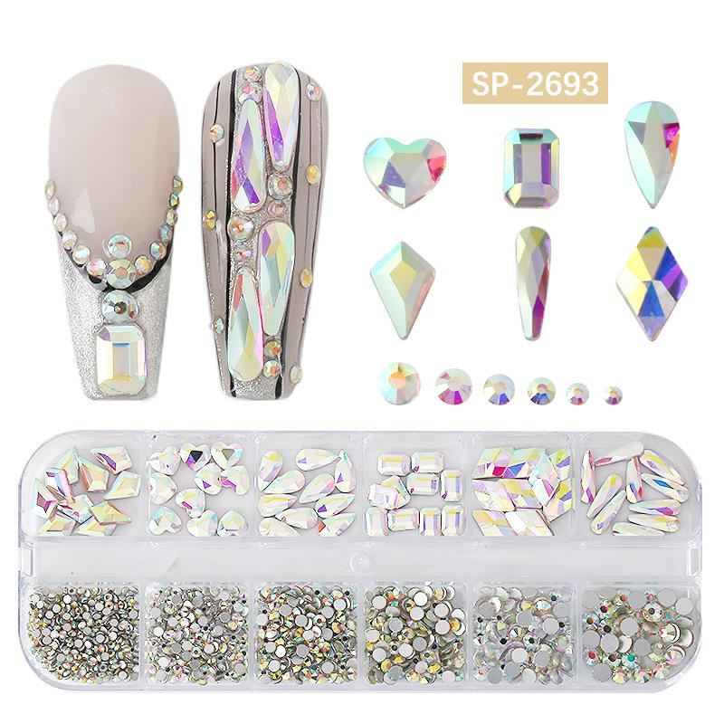 "12-Grid Irregular AB Glass Diamonds for Nail Art"