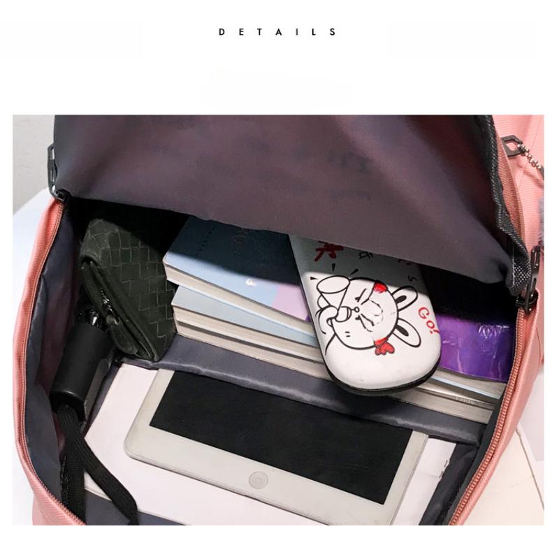 4-teiliger Studenten-Rucksack, modischer Trend, vierteiliges Set, einfarbiger Rucksack, große Kapazität, Canvas, verschleißfest, atmungsaktiv, Damen-Rucksack, Reisetasche