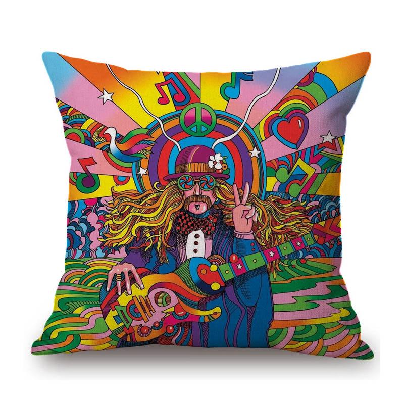 Cartoon Pop Art Hippie Modern Art Sun Girl Fashion Sofa Throw Pillow Case Cotton Linen Bench Cushion Cover Case
