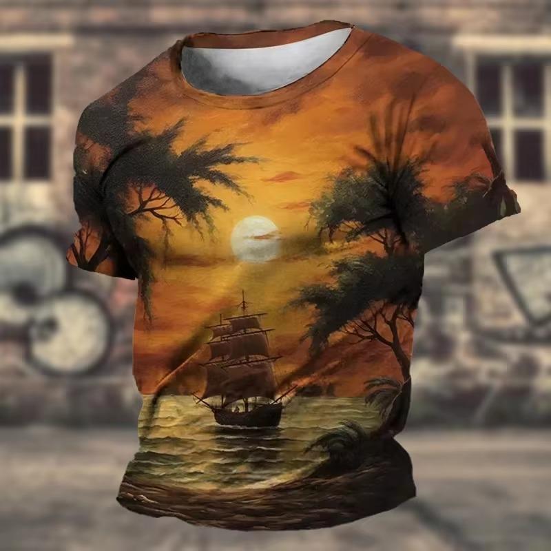 Men Mountain Scenery3D Print Sport Quick-dry Breatha Short-Sleeved T-Shirt Outdoor Street Casual Fashion Harajuku Summer Top