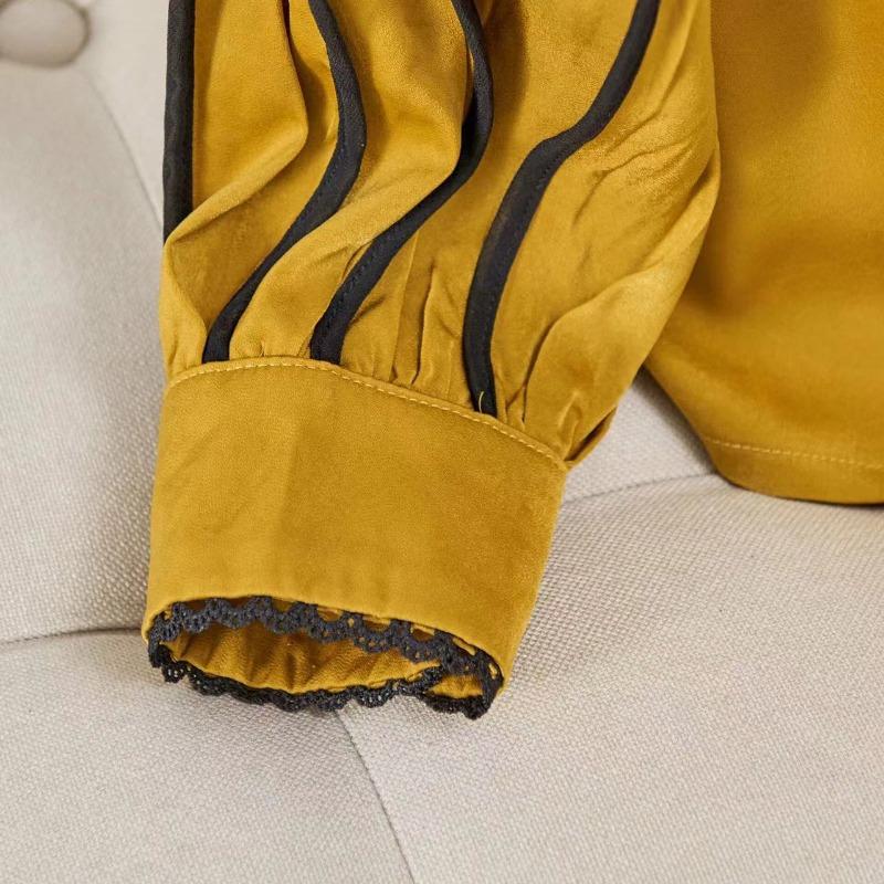 Elegant Fashion Casual Solid Satin Button Shirt Autumn  Stand Collar Long Shirt Sleeve Loose Pullovers Tops Women's Clothing