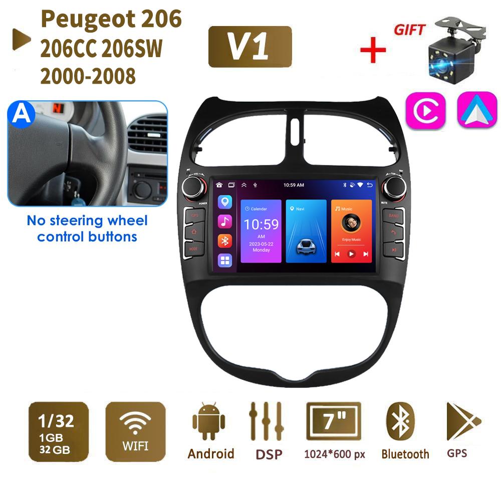 2 DIN autorádio s Androidem pro PEUGEOT 206 206CC 206SW 2000-2008 Auto Multimedia Player WIFI GPS Autoradio Carplay Navi 2+64GB