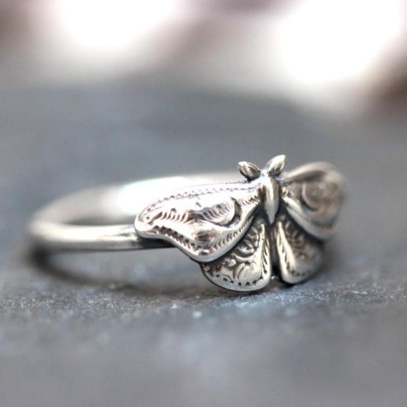 Celestial Moth Ring Celestial Jewelry Moon Moth Ring Witch Ring Witch Jewelry Silver Color Moth Jewelry Mystic Moth Ring
