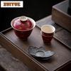 150ml Lang-kiln Red Hot Stamping Gaiwan Japanese Tea Tureen Tea Bowl With Lid Kit Tea Making Cover Bowl Tea Ceremony Decoration