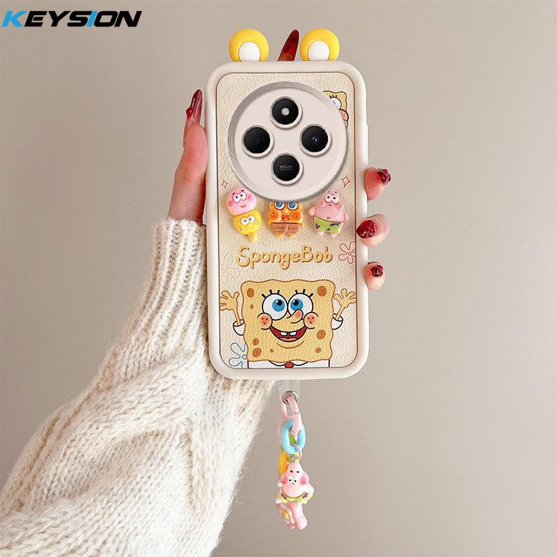 

Чехол KEYSION Cute Ear 3D Cartoon для Redmi 14C с браслетом, мягкий силиконовый противоударный чехол для телефона Xiaomi POCO C75 for Redmi 14C