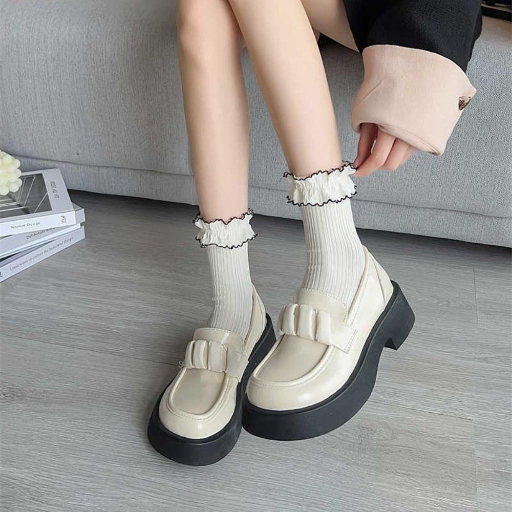 Autumn Soft Frilly Thick Trendy Ruffle Sweet Korean Style Socks Cotton Hosiery Middle Tube Women Camellia Socks