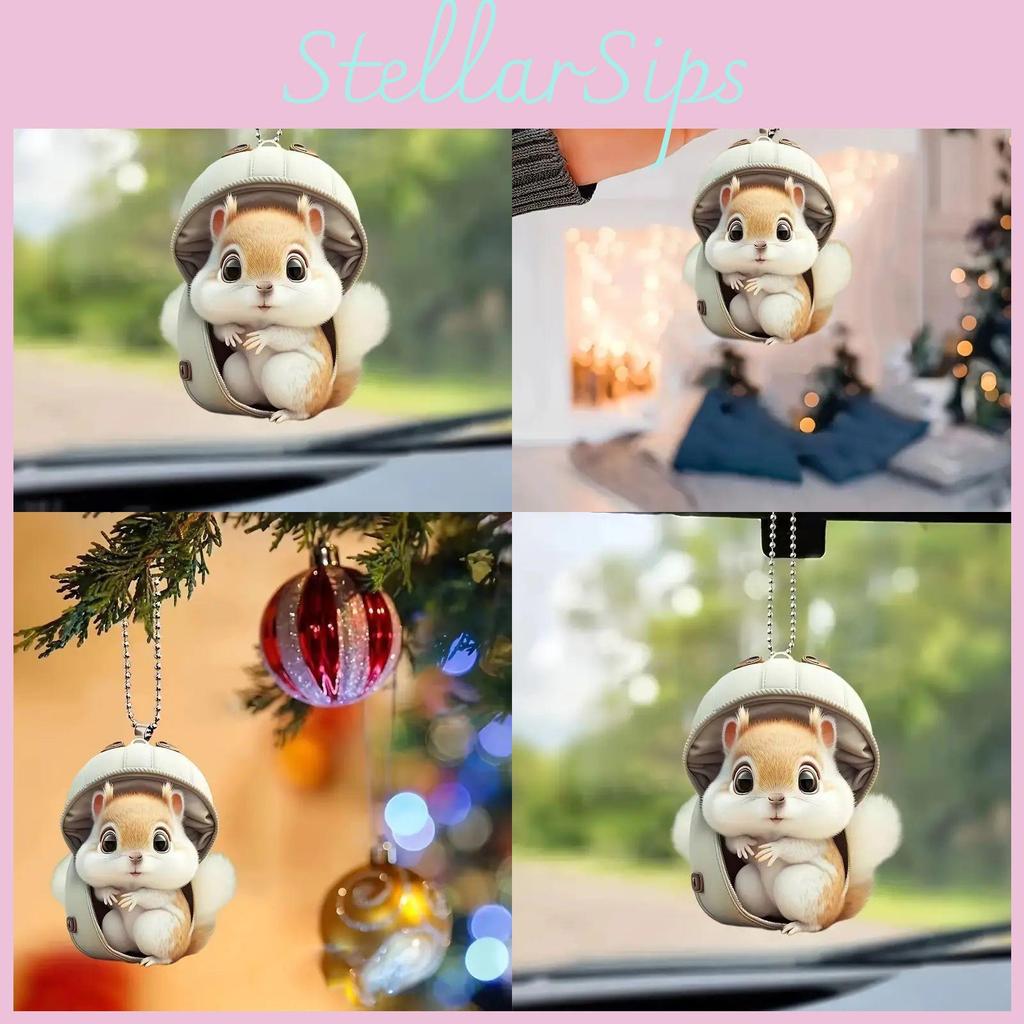 Squirrel Acrylic Car Pendant Couples Keychain Decoration For Car Interior Decor