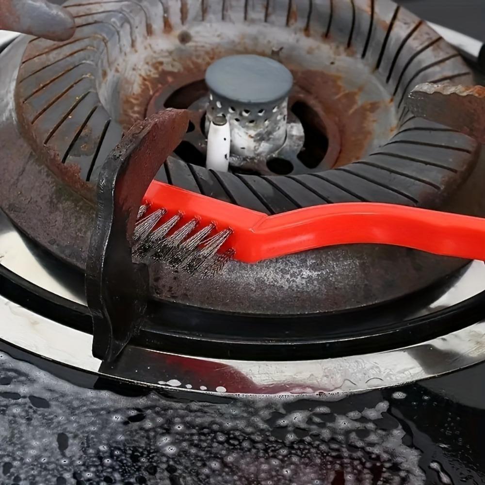 Sada 3 nerezových drátěných kartáčů se zahnutou rukojetí pro odstraňování rzi, odstraňování skvrn, kartáč na plynový sporák, kartáč na litinu a čisticí drátěný kartáč