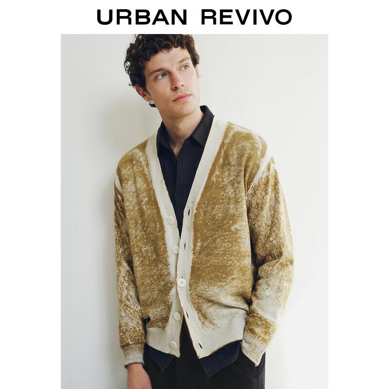 UR Men s Retro Color-block V-neck Knit Cardigan L