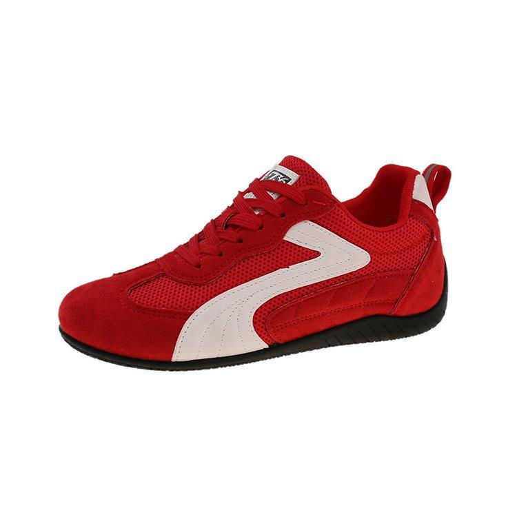 Leather Soft-soled Racing Shoes/white and Red German Training Shoes for Women 2025 Summer Thick-soled Versatile New Mesh Board Shoes for Women