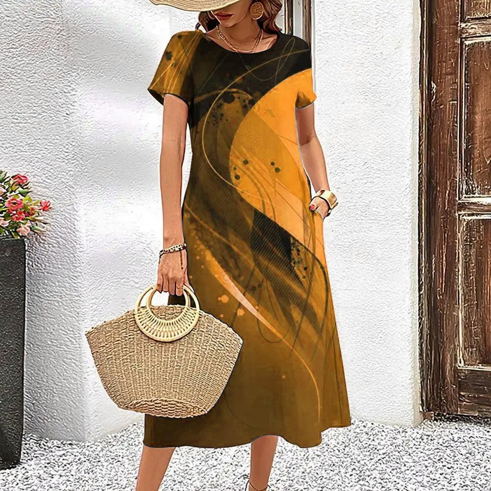 Fashion Tie-dye Striped Women Elegant Mini Dresses Summer Short Sleeve 3D Print Gradient Street Ladies Casual Dress Big Size